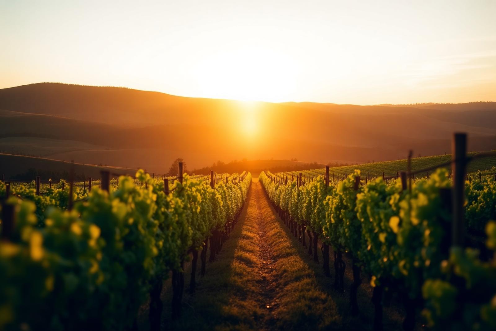 Vignes des Cévennes au soleil couchant